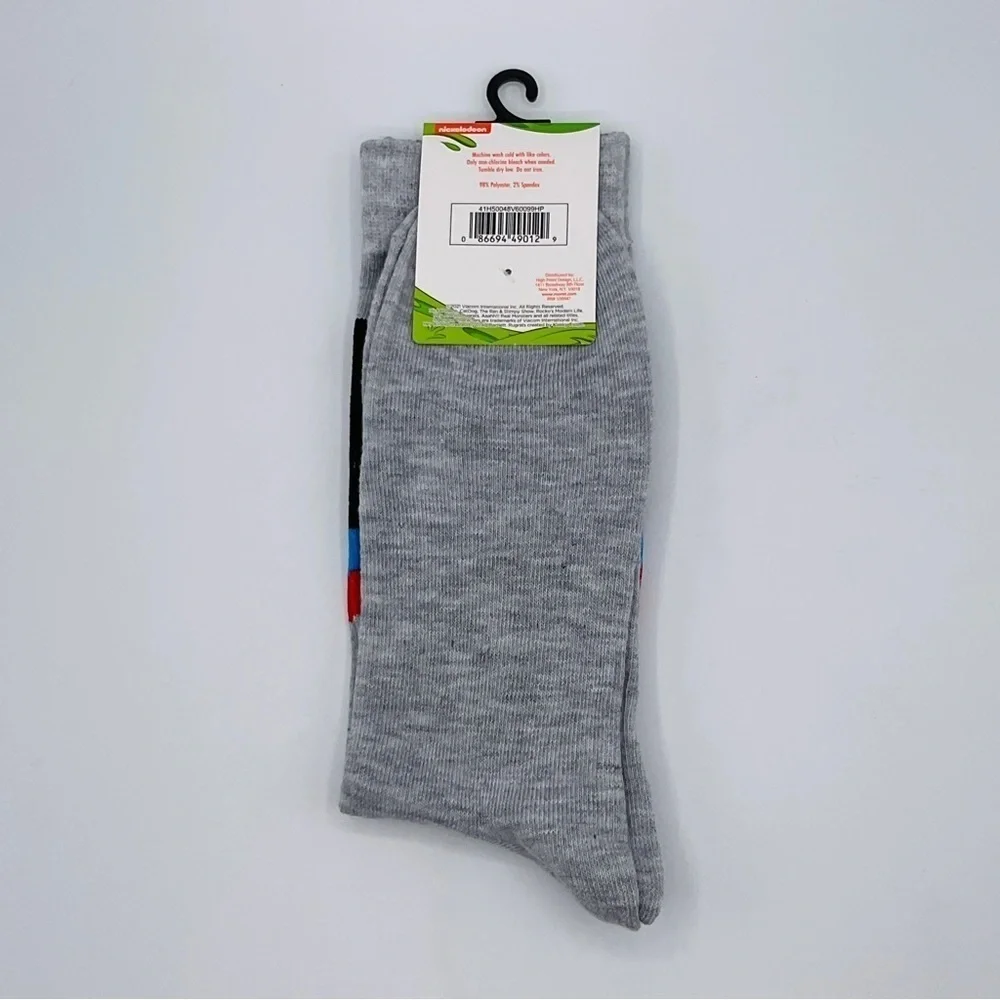 Nickelodeon Ren and Stimpy Show Space Cadet Socks Adult Crew Size 6.5-12 Gray